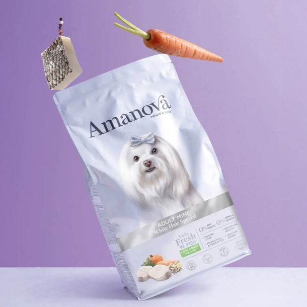 Amanova White Hair Special - Kornfrit voksen hundefoder til sm� hunde med hvid pels - 800 g