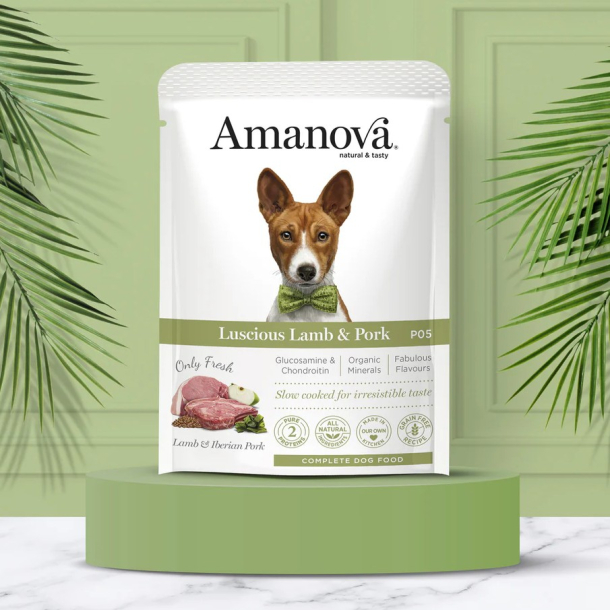 Amanova Velsmagende Lam &amp; Gris - Kornfrit v�dfoder til voksne hunde - 300 g